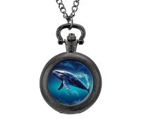 Orologio da taschino vintage con megattera, in lega, con ciondolo, collana regalo per uomo e donna, Stile nero, misura unica