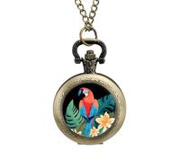 Orologio da taschino vintage con pappagalli con foglie tropicali, in lega, idea regalo per uomo e donna, stile rame, misura unica