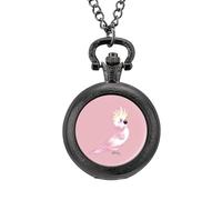 Orologio da taschino vintage con pappagallo cacatua rosa, in lega, idea regalo per uomo e donna, Stile nero, misura unica
