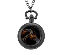 Orologio da taschino vintage con ritratto di un cavallo arabo, in lega, idea regalo per uomo e donna, Stile nero, misura unica