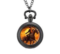 Orologio da taschino vintage con scheletro che cavalca un cavallo, in lega, idea regalo per uomo, Stile nero, misura unica