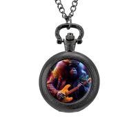 Orologio da taschino vintage con scimmia astratta che suona musica rock orologio da tasca in lega con ciondolo collana regalo, Stile nero, misura unica