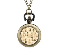 Orologio da taschino vintage con stampa a scacchi, in lega, idea regalo per uomini e donne, stile rame, misura unica