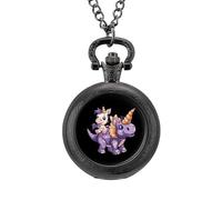 Orologio da taschino vintage con unicorno che cavalca un dinosauro e triceratopo, in lega, idea regalo per uomo e donna, Stile nero, misura unica