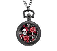 Orologio da taschino vintage gotico con teschio e rose, in lega, idea regalo per uomo e donna, Stile nero, misura unica