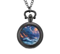 Orologio da taschino vintage Hawaii con eruzione vulcanica lava sulla luna, orologio da taschino in lega, idea regalo per uomo e donna, Stile nero, misura unica