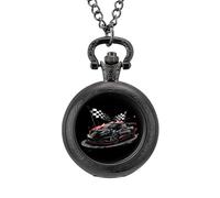 Orologio da taschino vintage in lega con ciondolo a forma di bandiera a scacchi, regalo per uomo e donna, Stile nero, misura unica