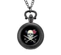 Orologio da taschino vintage in lega con ciondolo a forma di teschio con scritta "I Will Cut You", regalo per uomo e donna, Stile nero, misura unica
