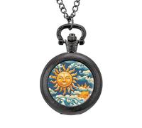 Orologio da taschino vintage in lega con ciondolo a forma di volti dell'oceano, idea regalo per uomo e donna, Stile nero, misura unica