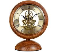 Orologio da tavolo in legno di pino retrò con superficie in bronzo e numeri, design elegante per la decorazione della casa