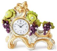 Orologio da tavolo mensola Porcellana Capodimonte frutti foglia d'oro Swarovski