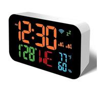 Orologio da tavolo WiFi con calendario dell'umidità, termometro intelligente e display LED digitale supporto for sveglia calibrazione automatica(White shell orange)
