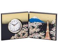Orologio Da Tavolo Yamanaka Urushi Lacca Tokyo Torre Mt.Fuji Paravento Giappone