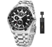Orologio da uomo 3ATM impermeabile, orologio da polso con indicatori luminosi, orologio in acciaio inox con cinturino regolabile, orologio analogico per il controllo del tempo, Argento nero, Moderno