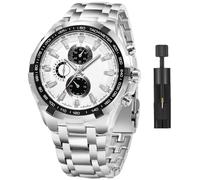 Orologio da uomo 3ATM impermeabile, orologio da polso con indicatori luminosi, orologio in acciaio inox con cinturino regolabile, orologio analogico per il controllo del tempo, Argento bianco, Moderno