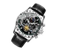 Orologio da uomo, 45 mm, in pelle PU, marrone, calendario, lunetta sportiva, vetro rinforzato, cronografo radiante, orologio da polso per escursioni, viaggi, abbigliamento formale, avventure