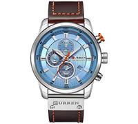 Orologio da uomo al quarzo analogico con cinturino in pelle e acciaio inossidabile impermeabile cronografo data, blu, Sport