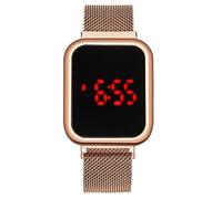 Orologio da uomo alla moda quadrato a LED digitale touch screen leggero e confortevole in acciaio inossidabile con fibbia magnetica in lega di maglia cintura multifunzionale elettronico da donna, Oro