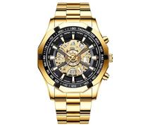 Orologio da uomo analogico al quarzo, orologio al quarzo da uomo, lavorazione metallica, quadrante trasparente ad alta tecnologia, con zaffiro simile a un cristallo, design moderno ed estetico, D