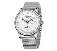 Orologio da Uomo Analogico Automatico Indicatore Riserva Carica Data Automatica Acciaio Inossidabile Cinturino, Argento Bianco