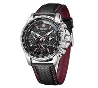 Orologio da uomo analogico Qaurtz quadrante grande moda orologio da polso per uomo militare cronografo orologi impermeabile in vera pelle, Nero