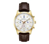 Orologio da uomo Ben Sherman Cambridge Cronografo con quadrante bianco goffrato, cinturino in vera pelle marrone e cassa color oro