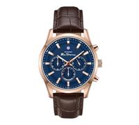 Orologio da uomo Ben Sherman Cambridge Cronografo con quadrante blu goffrato, cinturino in vera pelle marrone e cassa in oro rosa IP