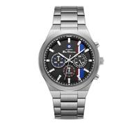 Orologio da uomo Ben Sherman Canterbury Chronograph con quadrante nero goffrato, bracciale in acciaio inossidabile e cassa color argento
