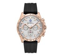 Orologio da uomo Ben Sherman Liverpool Chronograph con quadrante bianco goffrato, cinturino in silicone nero e cassa in oro rosa IP