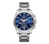 Orologio da uomo Ben Sherman Oxford Chronograph con quadrante blu goffrato, bracciale in acciaio inossidabile e cassa color argento