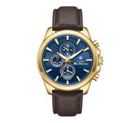 Orologio da uomo Ben Sherman Oxford Chronograph con quadrante blu goffrato, cinturino in vera pelle marrone e cassa color oro