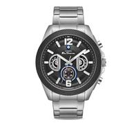 Orologio da uomo Ben Sherman Sport Cronografo con quadrante nero goffrato, bracciale in acciaio inossidabile e cassa color argento