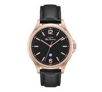 Orologio da uomo Ben Sherman Westminster con quadrante nero goffrato, cinturino in vera pelle e cassa in oro rosa IP