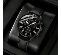 Orologio da uomo casual e sportivo con quadrante a tre lancette digitali stile romano, in pelle nera, elegante e semplice, un regalo perfetto per papà nella Festa del papà o per gli studenti in occasi