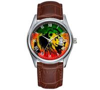 Orologio da uomo casual impermeabile al quarzo orologio analogico data classico business marrone pelle orologio da polso natalizio quadrante orologio Cori Reith Rasta reggae Lion, Marrone, Commerciale