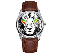 Orologio da uomo casual impermeabile al quarzo orologio analogico data classico business marrone pelle quadrante orologio da polso natalizio leone conquista rasta, Marrone, Commerciale