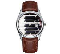 Orologio da uomo casual impermeabile al quarzo orologio analogico data classico business marrone pelle orologio da polso Natale pianoforte tasti orologi, Marrone, Commerciale