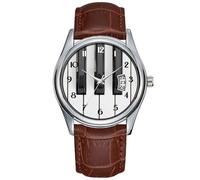 Orologio da uomo casual impermeabile al quarzo orologio analogico data classico business marrone pelle orologio da polso Natale tasti pianoforte May28th, Marrone, Commerciale