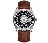 Orologio da uomo casual impermeabile al quarzo orologio analogico data classico business marrone pelle orologio da polso Natale pianoforte tasti cerchio dei quinti orologi chiave di trebele, Marrone