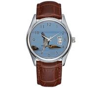 Orologio da uomo casual impermeabile al quarzo orologio data classico business marrone pelle orologio da polso natalizio volante grande airone blu orologio da polso, Marrone, Commerciale