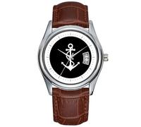 Orologio da uomo casual impermeabile al quarzo orologio data classico business marrone pelle orologio da polso Natale classico ancora nero e bianco orologio design nautico, Marrone, Commerciale