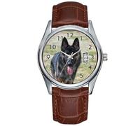Orologio da uomo casual impermeabile al quarzo orologio data classico business marrone pelle orologio da polso Natale giovane pastore tedesco orologi da polso, Marrone, Commerciale