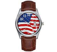 Orologio da uomo casual impermeabile al quarzo orologio data classico business marrone pelle orologio da polso Natale Old Glory bandiera patriottica degli Stati Uniti, orologi da polso Stati Uniti,