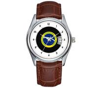 Orologio da uomo casual impermeabile al quarzo orologio data classico business marrone pelle orologio da polso brasiliano sigillo di stato, Marrone, Commerciale
