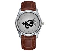 Orologio da uomo casual impermeabile al quarzo orologio data classico business marrone pelle orologio da polso natalizio commedia e tragedia teatro maschere orologio da polso, Marrone, Commerciale