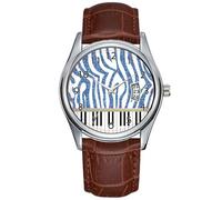 Orologio da uomo casual impermeabile al quarzo orologio data classico business marrone pelle orologio da polso Natale tasti pianoforte blu glitter zebra stampa orologi da polso, Marrone, Commerciale