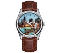 Orologio da uomo casual impermeabile al quarzo orologio data classico business marrone pelle orologio da polso Natale canoe su Oak Street Beach un po 'dopo il tramonto orologi da polso, Marrone,