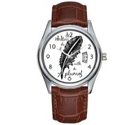 Orologio da uomo casual impermeabile al quarzo orologio data classico business marrone pelle orologio da polso vecchio scrittore fai con un pennacchio orologio da polso, Marrone, Commerciale