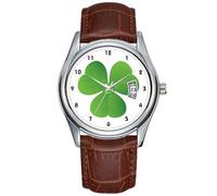 Orologio da uomo casual impermeabile al quarzo orologio data classico business marrone pelle orologio da polso Natale trifoglio irlandese giorno di San Patrizio orologio da polso personalizzato,