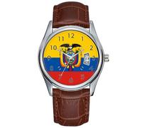 Orologio da uomo casual impermeabile al quarzo orologio data classico business marrone pelle orologio da polso natale bandiera del paese orologio Ecuador orologio, Marrone, Commerciale